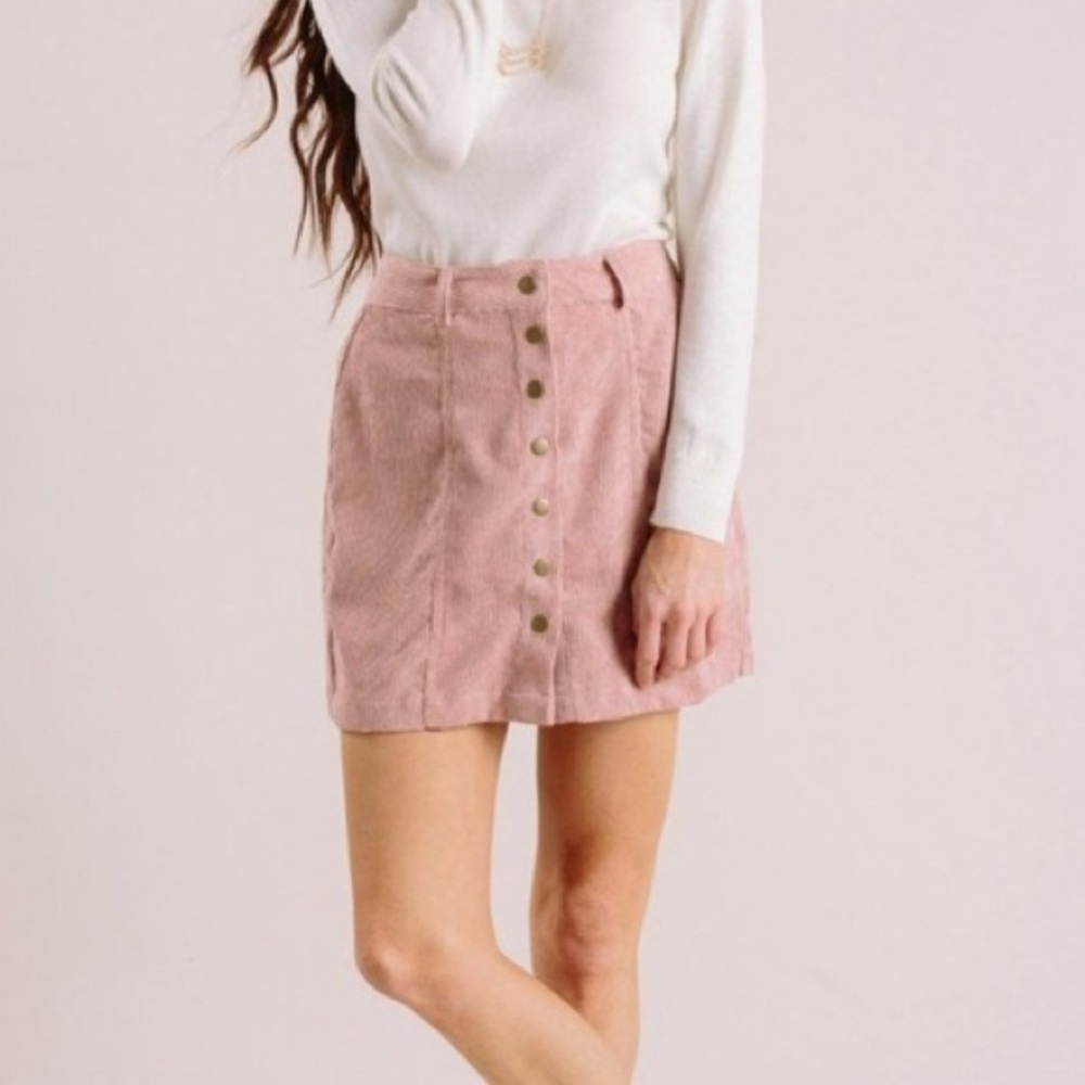 Akaiv Pink button down corduroy skirt